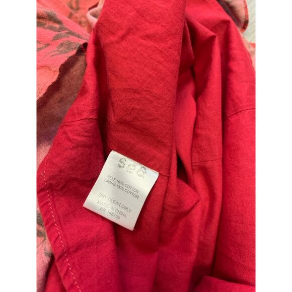 SEA NEW YORK Red Floral Mimi Puffed Ruffle Sleeves Knee-Length Smoked Dress 2 - Picture 4 of 4